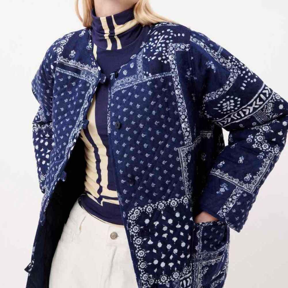 NWT FRNCH Miren Navy Long Sleeve Button Down Reversible Quilted Jacket Size S*